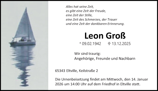 Traueranzeige von Leon Groß von Rheingau Kurier