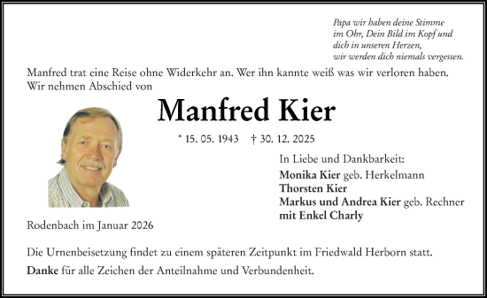 Traueranzeige von Manfred Kier von Dill Block
