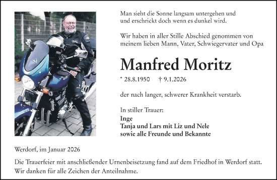 Traueranzeige von Manfred Moritz von Wetzlarer Neue Zeitung