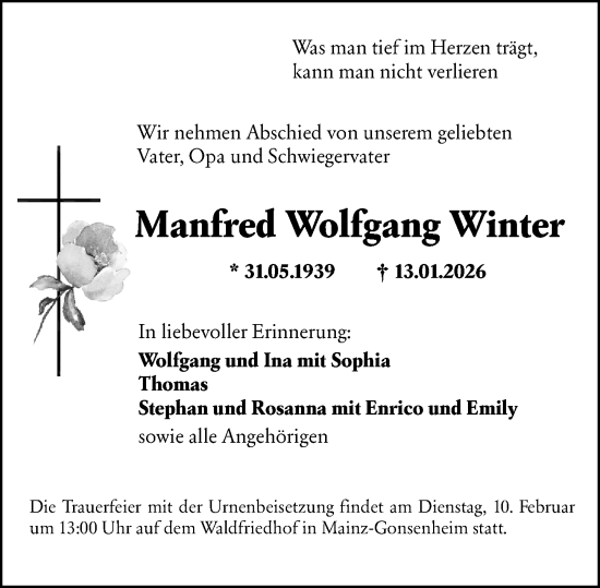 Traueranzeige von Manfred Wolfgang Winter von Allgemeine Zeitung Mainz
