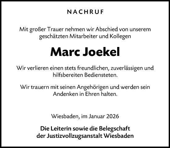 Traueranzeige von Marc Joekel von Wiesbadener Kurier