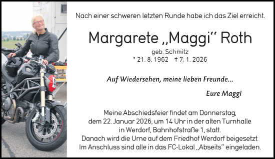Traueranzeige von Margarete Roth von Wetzlarer Neue Zeitung