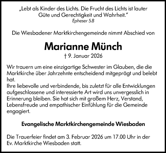 Traueranzeige von Marianne Münch von Wiesbadener Kurier