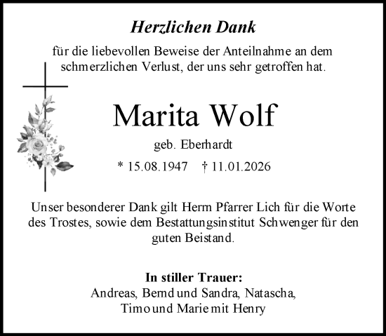 Traueranzeige von Marita Wolf von Allgemeine Zeitung Mainz