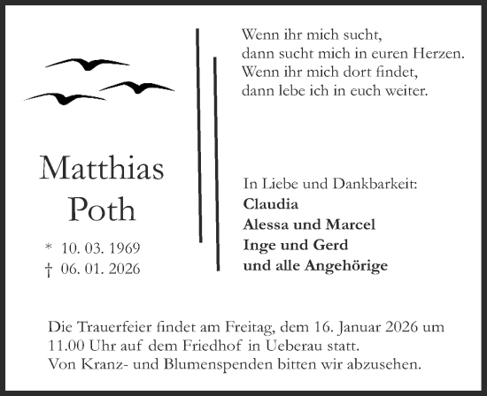 Traueranzeige von Matthias Poth von Darmstädter Echo