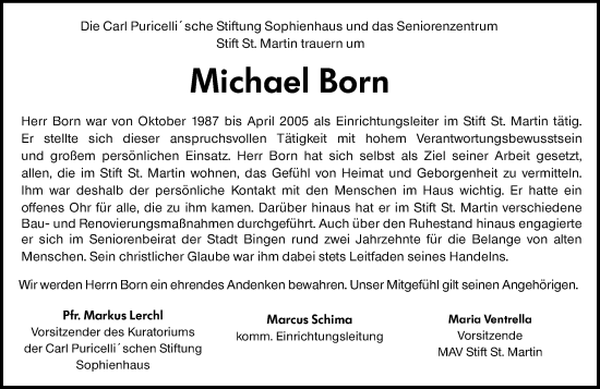 Traueranzeige von Michael Born von Allgemeine Zeitung Rheinhessen-Nahe