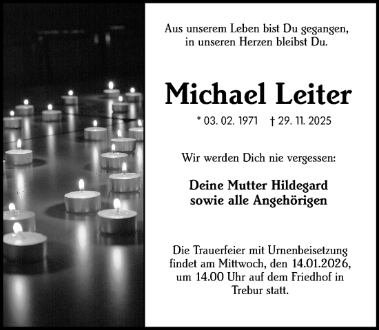 Traueranzeige von Michael Leiter von Rüsselsheimer Echo