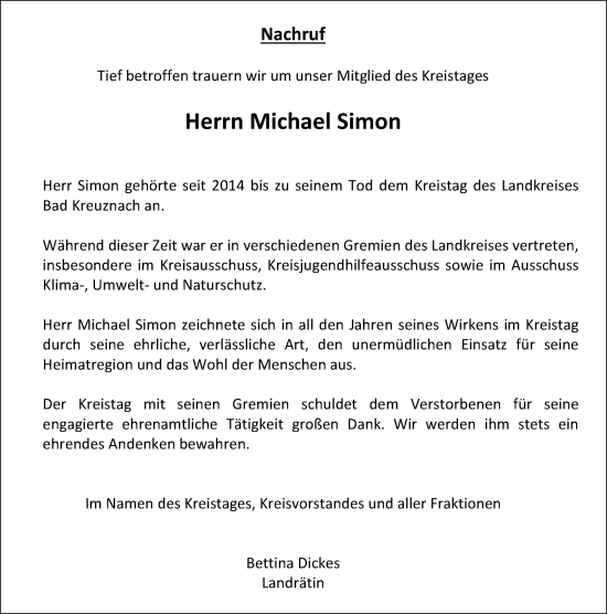 Traueranzeige von Michael Simon von Allgemeine Zeitung Rheinhessen-Nahe