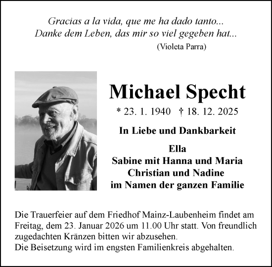 Traueranzeige von Michael Specht von Allgemeine Zeitung Mainz
