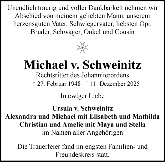 Traueranzeige von Michael v. Schweinitz von Allgemeine Zeitung Mainz