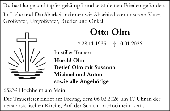 Traueranzeige von Otto Olm von Hochheimer Zeitung
