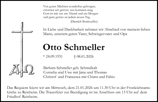 Traueranzeige von Otto Schmeller von Darmstädter Echo