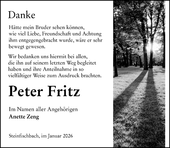 Traueranzeige von Peter Fritz von Camberger Anzeiger