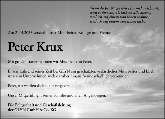 Traueranzeige von Peter Krux von Wiesbadener Kurier