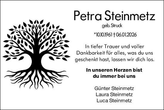 Traueranzeige von Petra Steinmetz von Darmstädter Echo
