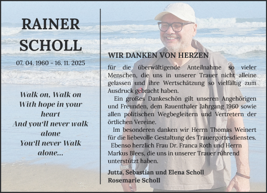 Traueranzeige von Rainer Scholl von Wiesbadener Kurier