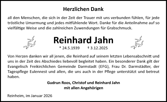 Traueranzeige von Reinhard Jahn von Darmstädter Echo