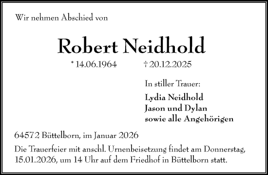 Traueranzeige von Robert Neidhold von Groß-Gerauer Echo