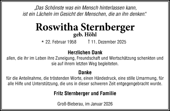 Traueranzeige von Roswitha Sternberger von Darmstädter Echo