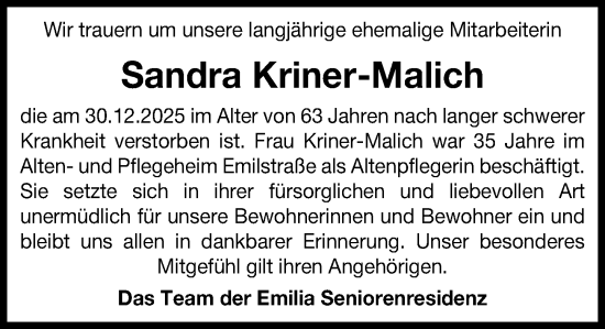 Traueranzeige von Sandra Kriner-Malich von Darmstädter Echo