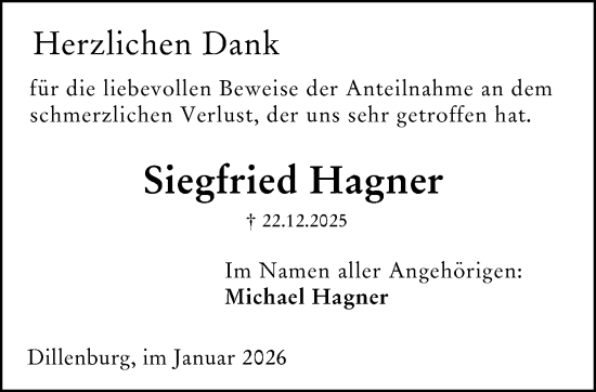 Traueranzeige von Siegfried Hagner von Dill Block