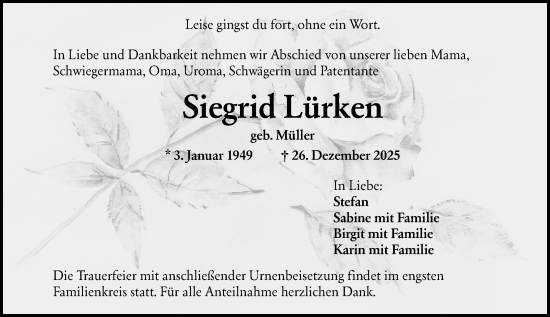 Traueranzeige von Siegrid Lürken von Odenwälder Echo