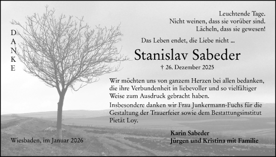 Traueranzeige von Stanislav Sabeder von Wiesbadener Kurier