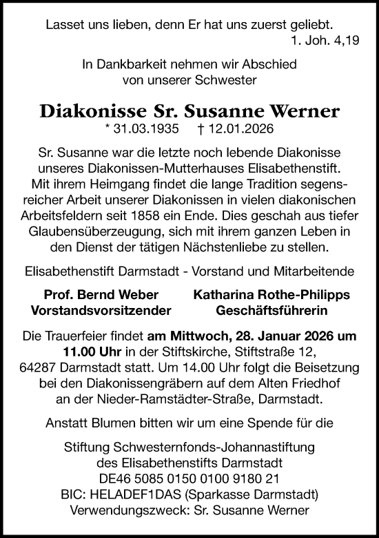 Traueranzeige von Susanne Werner von Darmstädter Echo