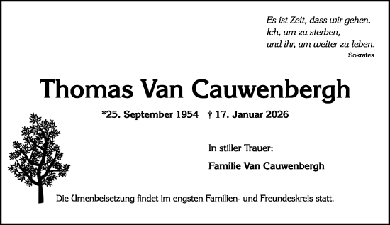 Traueranzeige von Thomas Van Cauwenbergh von Wiesbadener Kurier