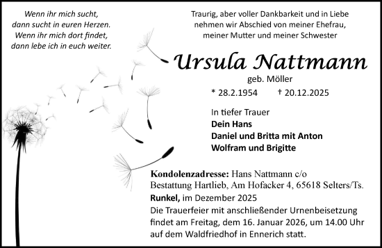 Traueranzeige von Ursula Nattmann von Nassauische Neue Presse