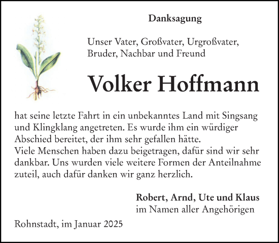 Traueranzeige von Volker Hoffmann von Weilburger Tageblatt