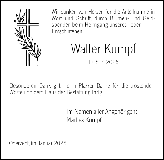Traueranzeige von Walter Kumpf von Odenwälder Echo