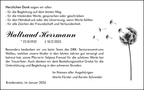 Traueranzeige von Waltraud Herrmann von Hinterländer Anzeiger