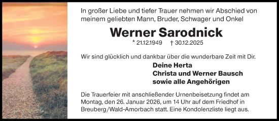 Traueranzeige von Werner Sarodnick von Odenwälder Echo