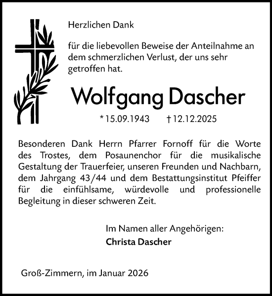 Traueranzeige von Wolfgang Dascher von Darmstädter Echo