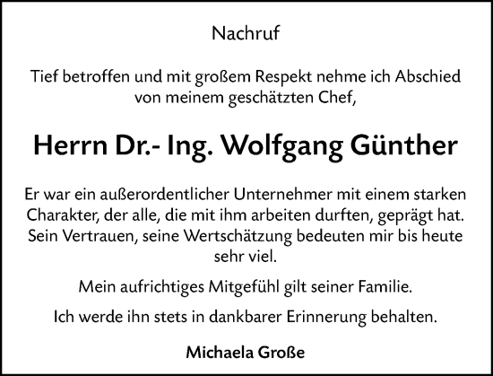 Traueranzeige von Wolfgang Günther von Weilburger Tageblatt