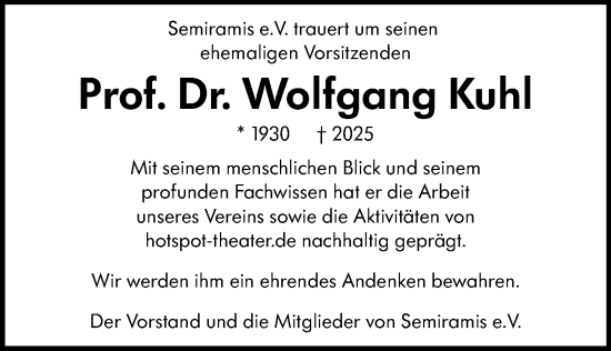 Traueranzeige von Wolfgang Kuhl von Wiesbadener Kurier