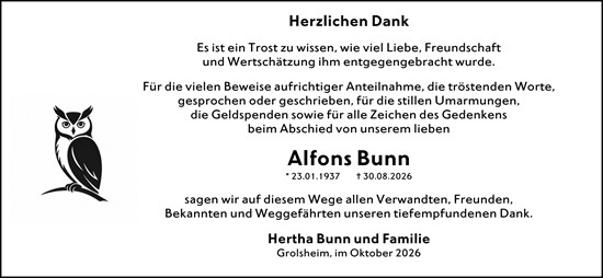 Traueranzeige von Alfons Bunn von Allgemeine Zeitung Rheinhessen-Nahe
