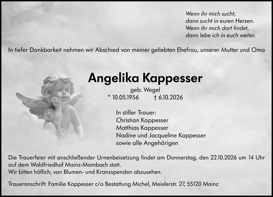 Traueranzeige von Angelika Kappesser von Allgemeine Zeitung Mainz