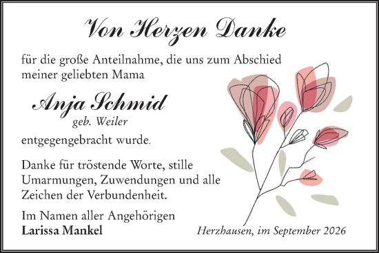 Traueranzeige von Anja Schmid von Hinterländer Anzeiger