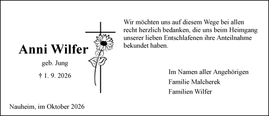 Traueranzeige von Anni Wilfer von Groß-Gerauer Echo