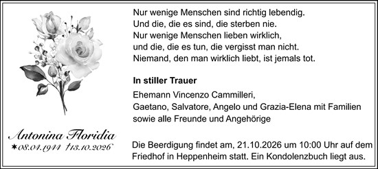 Traueranzeige von Antonina Floridia von Starkenburger Echo