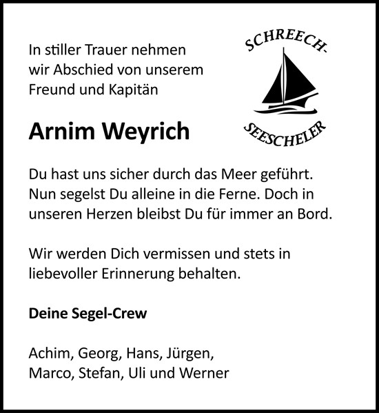 Traueranzeige von Arnim Weyrich von Allgemeine Zeitung Rheinhessen-Nahe