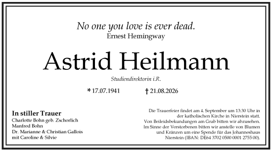 Traueranzeige von Astrid Heilmann von Allgemeine Zeitung Rheinhessen-Nahe