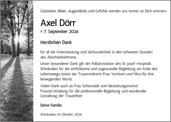 Traueranzeige von Axel Dörr von Wiesbadener Kurier