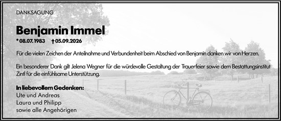 Traueranzeige von Benjamin Immel von Dill Block