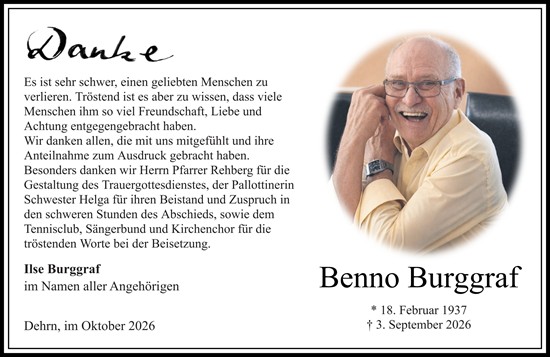 Traueranzeige von Benno Burggraf von Nassauische Neue Presse