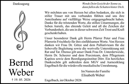 Traueranzeige von Bernd Weber von Hinterländer Anzeiger