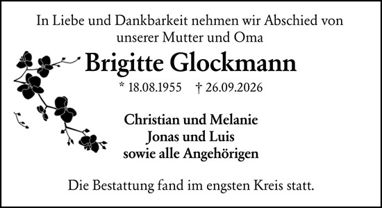 Traueranzeige von Brigitte Glockmann von Wiesbadener Kurier