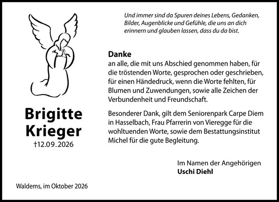 Traueranzeige von Brigitte Krieger von Camberger Anzeiger